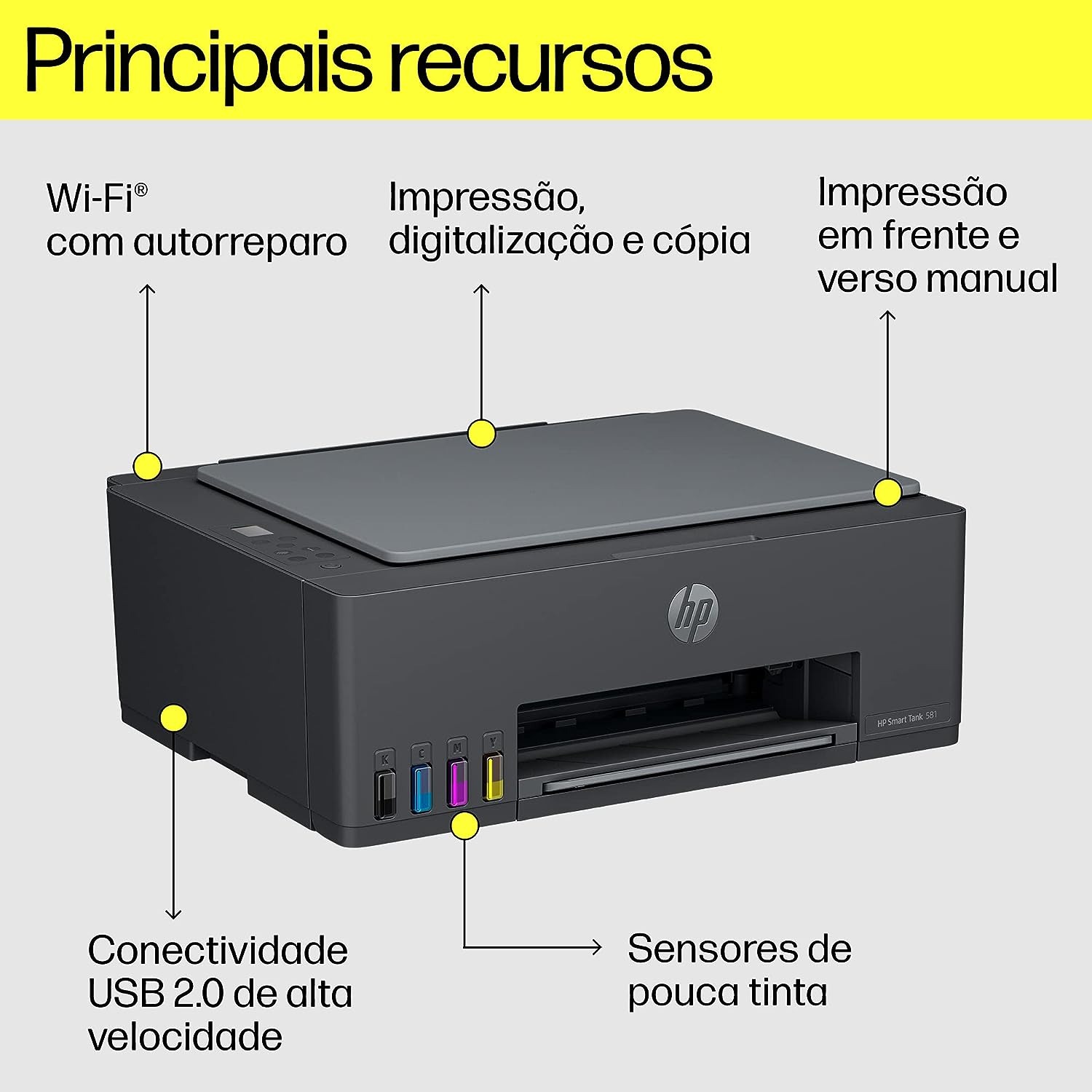 Impressora Multifuncional HP Smart Tank 581 Tanque de Tinta Colorida Wi-Fi (4A8D5A) – Impressora, Copiadora e Scanner na Amazon