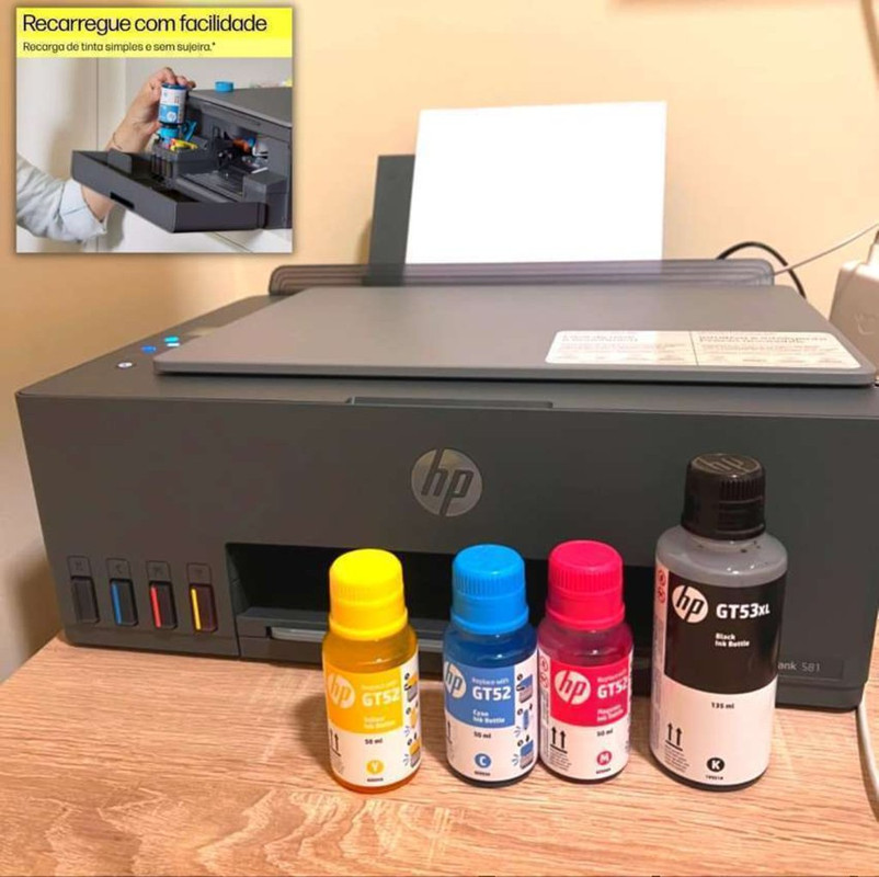 Impressora Multifuncional HP Smart Tank 581 Tanque de Tinta Colorida Wi-Fi (4A8D5A) – Impressora, Copiadora e Scanner na Amazon