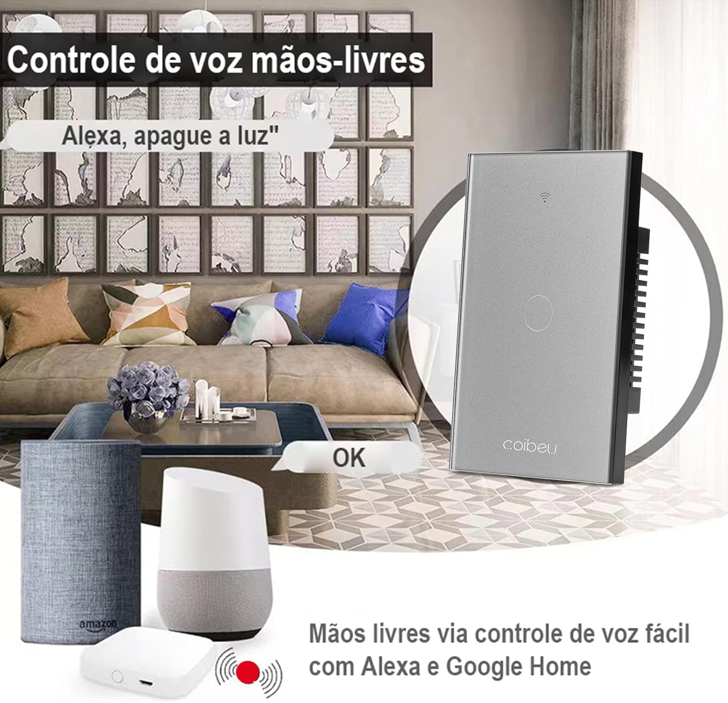 Interruptor Inteligente WiFi, Interruptor Smart Sem Fio Doméstico Multifuncional, Controle Remoto de Eletrodomésticos Por Celulares, Controle Por Voz, Cinza, 1 Botao, com neutro na Amazon