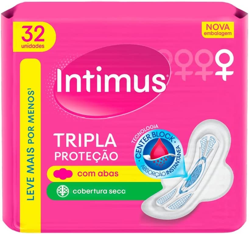 Intimus Absorvente Externo, Tripla Proteção Seca com Abas, 32 unidades na Amazon