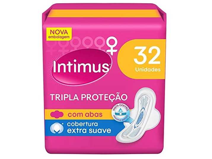 Intimus Absorvente Externo, Tripla Proteção Suave com Abas, 32 unidades na Amazon