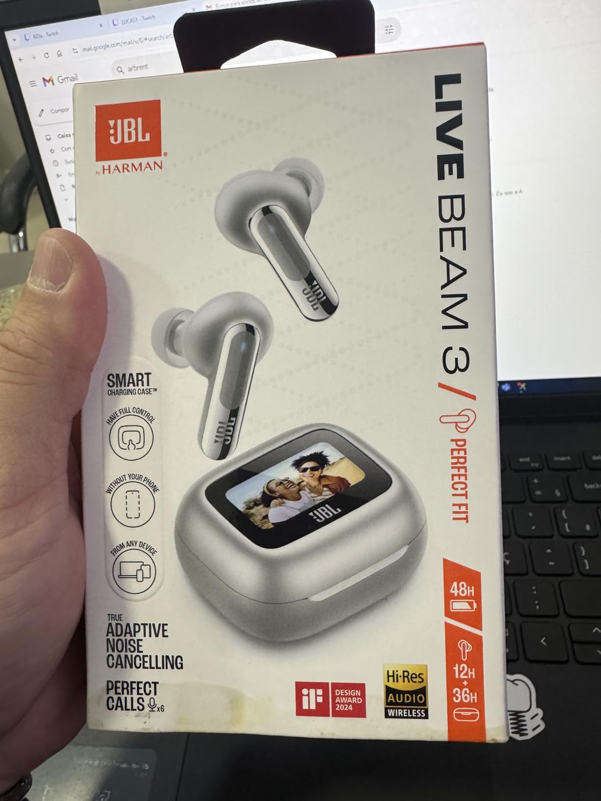 JBL, Fone de Ouvido Bluetooth, Live Beam 3, In-ear, Tela de 1.45″, Cancelamento de Ruído – Prata na Amazon