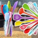 JG Kit 10 Peças Jogo De Utensílios De Silicone Maciço Cozinha Inox Pegador Espátula Colher Concha Pincel (Colorido) na Amazon