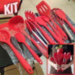 JG STORE Kit 10 Peças Jogo De Utensílios De Silicone Maciço Cozinha Inox Pegador Espátula Colher Concha Pincel (Vermelho) na Amazon