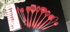 JG STORE Kit 10 Peças Jogo De Utensílios De Silicone Maciço Cozinha Inox Pegador Espátula Colher Concha Pincel (Vermelho) na Amazon