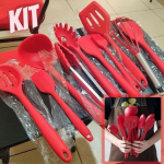 JG STORE Kit 10 Peças Jogo De Utensílios De Silicone Maciço Cozinha Inox Pegador Espátula Colher Concha Pincel (Vermelho) na Amazon