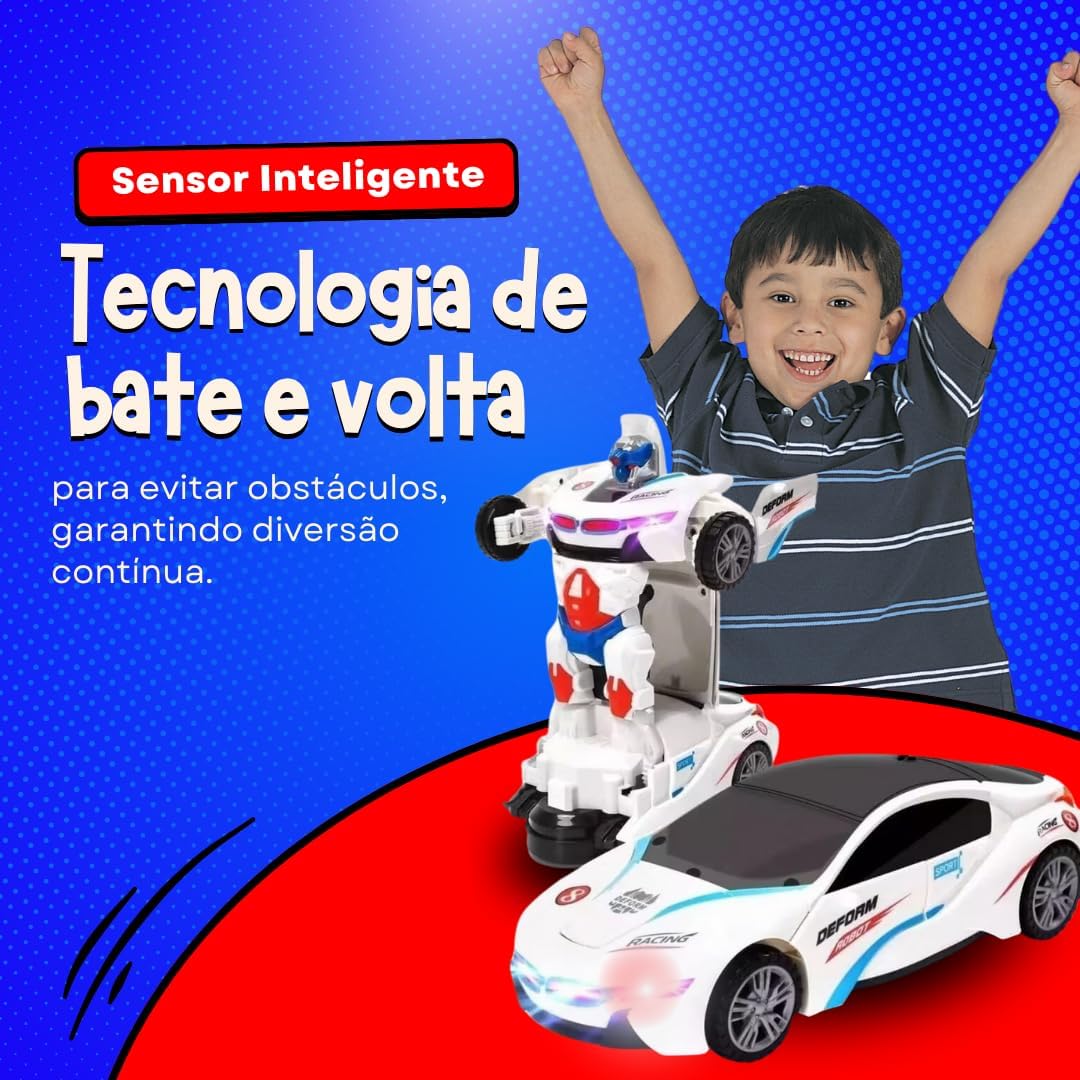 JIANW Carro a Pilha Vira Robô Emite Som e Luz Led Brinquedo Branco Interativo Inteligente Transformável Premium na Amazon