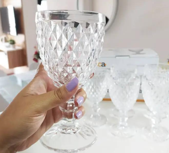 Jogo 6 Taças 330ml Vidro Diamond Transparente kit 6 Taças na Shopee