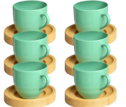 Jogo 6 Xicara Cafe Colorida Porcelana Pires Madeira 95ml – Mundo Da Porcelana (Verde) na Amazon