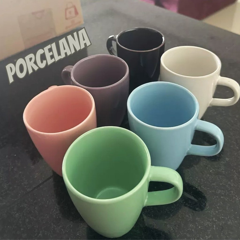 Jogo 6 Xícara Caneca Tulipa Lisa Porcelana Colorida – Mundo Da Porcelana na Amazon