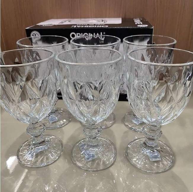 Jogo C/ 6 Taças Vidro Diamond Transparente – Treelar na Magazine Luiza