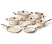 Jogo com 8 Panelas Antiaderentes de Revestimento Cerâmica com Tampa de Vidro Terrara Bege com 5 Camadas para Fogão a Gás, Elétricos – Oikos na Amazon