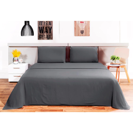 Jogo de Cama Casal Loft em Poliéster 150 fios com 4 Peças Cinza - Camesa na Ponto