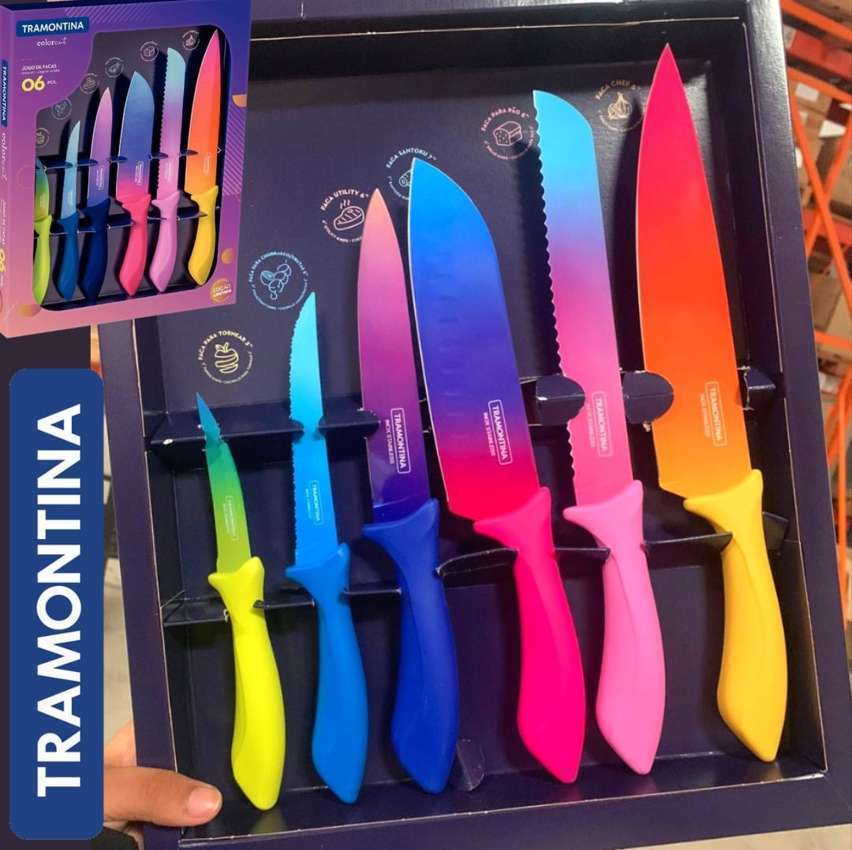Jogo de Facas Tramontina Colorcut com Laminas em Aço Inox e Cabos de Polipropileno Pintado 6 Peças na Americanas