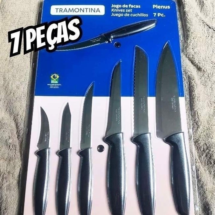 Jogo De Facas Tramontina Plenus Com Lâminas Em Aço Inox E Cabos De Polipropileno Preto 07 Peças na Amazon