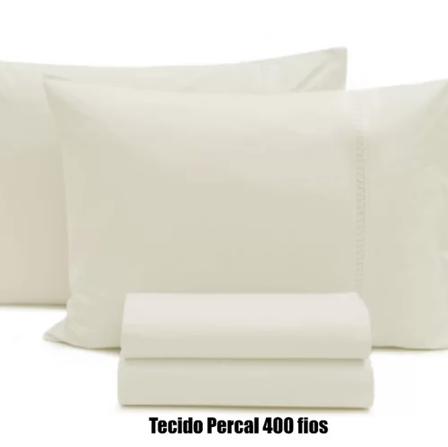 Jogo de Lençol Percal 4 pçs 400 Fios Ponto Palito Cama Casal Padrão Palha Casen na MadeiraMadeira