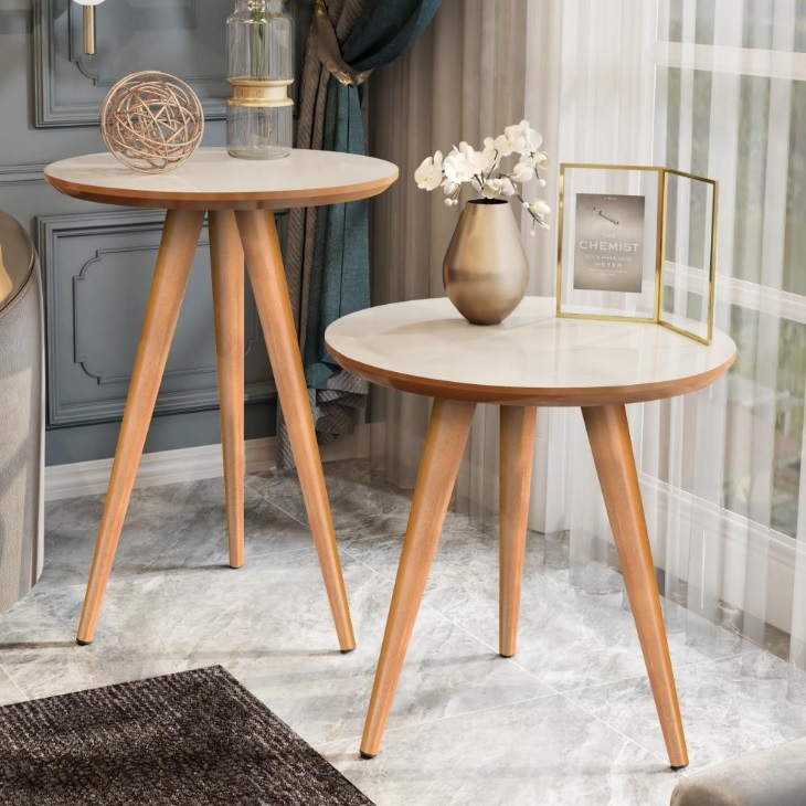 Jogo De Mesinhas Lateral Redonda Sala Pe Palito Retro Madeira Maciça na Shopee