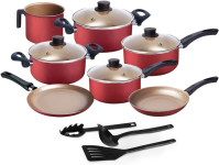 Jogo de Panelas 10 Peças Cereja Antiaderente c/ Tampa de Vidro e Utensílios na Amazon