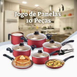 Jogo de Panelas 10 Peças Cereja Antiaderente c/Tampa de Vidro e Utensílios na Amazon