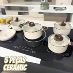 Jogo de Panelas 5 Peças Ceramic Life Granada com Fundo de Indução Brinox – Vanilla na Amazon