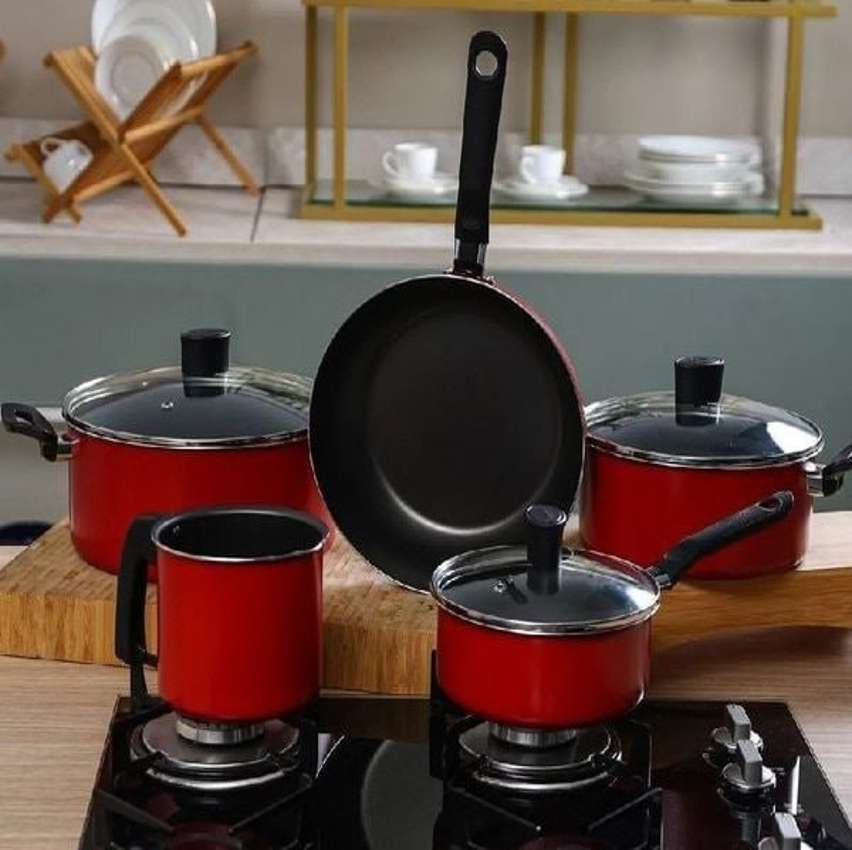 Jogo de Panelas 5 Peças Garlic, Caixa Compacta, Vermelho, Brinox na Amazon