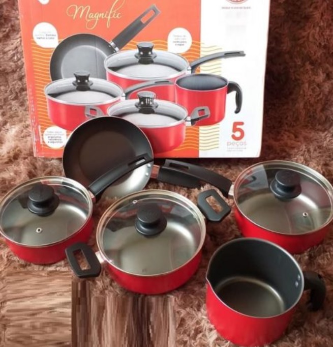 Jogo de Panelas 5 Peças Vermelho Magnific Antiaderente Panelux na Amazon
