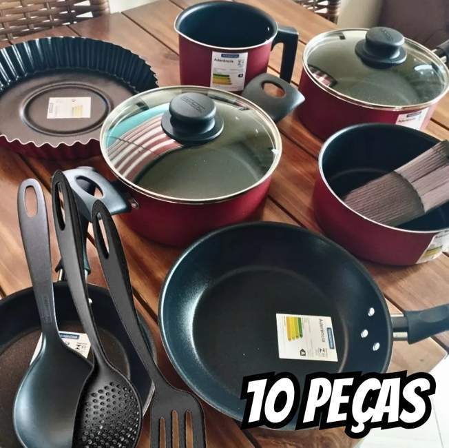 Jogo De Panelas Antiaderente Com 10 Peças Tramontina Turim Starflon Max 2789928 Vermelho na Amazon