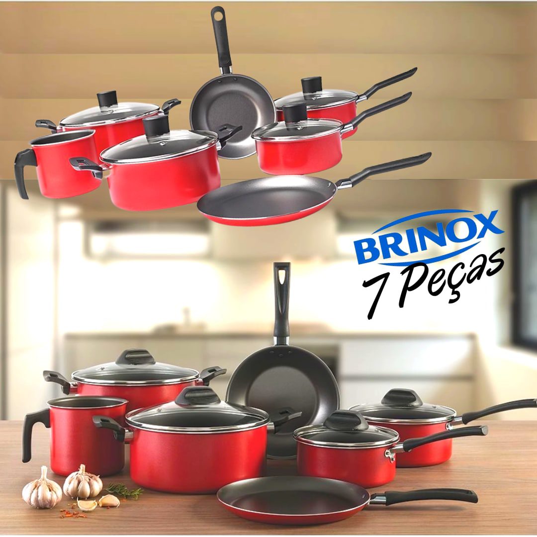 Jogo de Panelas Antiaderente Vermelho 7 Peças – La Cuisine By Brinox na Americanas
