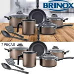 Jogo de Panelas Brinox Antiaderente de Alumínio – Cacau 7 Peças Garlic 7003/401 na Magazine Luiza