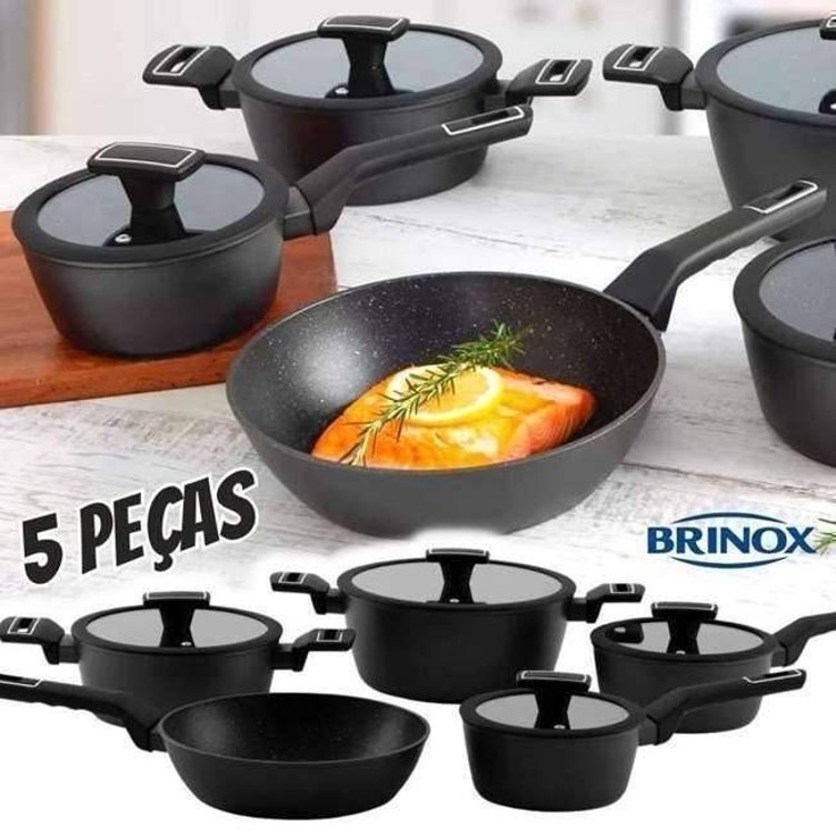 Jogo de Panelas Brinox Revestimento Cerâmico de Alumínio Preto 5 Peças Carbon Ceramic Life na Amazon