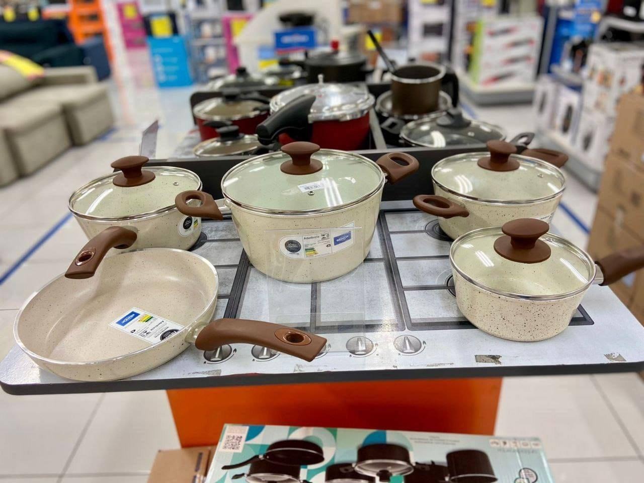 Jogo de Panelas Brinox Revestimento Cerâmico de Alumínio Vanilla 5 Peças Optima na Magazine Luiza