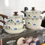 Jogo de Panelas Brinox Revestimento Cerâmico de Alumínio Vanilla 5 Peças Optima na Magazine Luiza