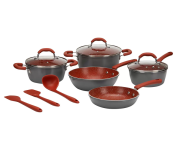 Jogo de Panelas Brinox Revestimento Cerâmico de Alumínio Vermelho e Cinza 8 Peças Ceramic Life Select na Magazine Luiza