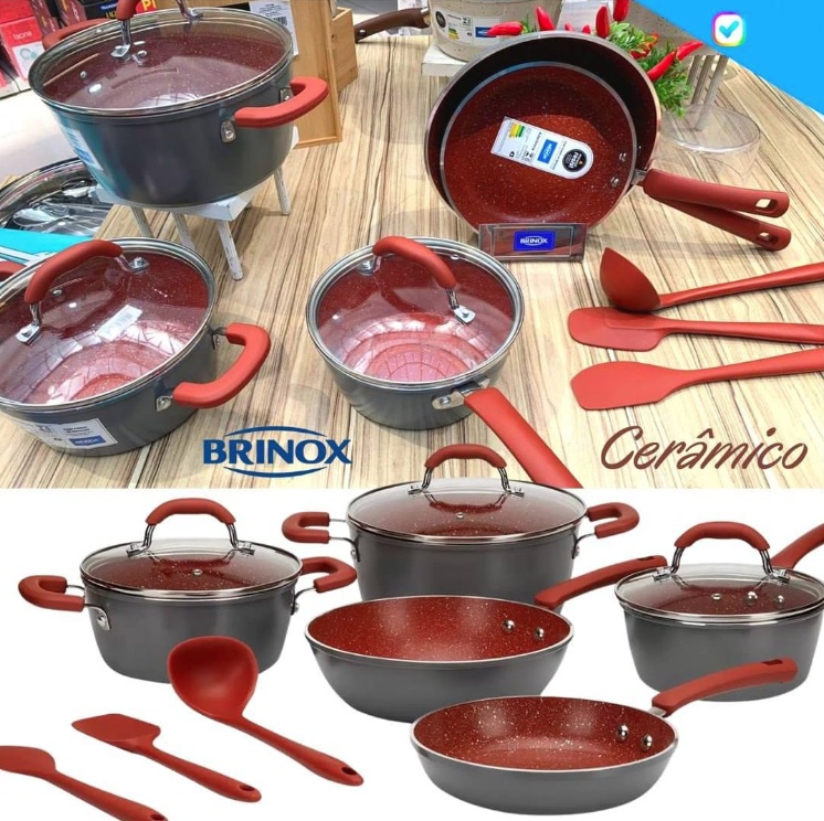 Jogo de Panelas Brinox Revestimento Cerâmico – de Alumínio Vermelho e Cinza 8 Peças Select Marble na Magazine Luiza