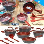 Jogo de Panelas Brinox Revestimento Cerâmico – de Alumínio Vermelho e Cinza 8 Peças Select Marble na Magazine Luiza