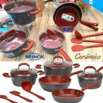 Jogo de Panelas Brinox Revestimento Cerâmico – de Alumínio Vermelho e Cinza 8 Peças Select Marble na Magazine Luiza