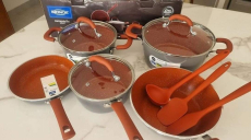 Jogo de Panelas Brinox Revestimento Cerâmico – de Alumínio Vermelho e Cinza 8 Peças Select Marble na Magazine Luiza