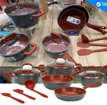 Jogo de Panelas Brinox Revestimento Cerâmico – de Alumínio Vermelho e Cinza 8 Peças Select Marble na Magazine Luiza