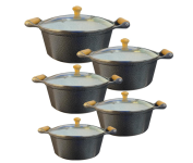 Jogo De Panelas Cerâmica Atoxica Antiaderente em Aluminio Fundido Com Tampas em Vidro Temperado – 5 peças na Amazon