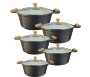 Jogo De Panelas Cerâmica Atoxica Antiaderente em Aluminio Fundido Com Tampas em Vidro Temperado na Amazon