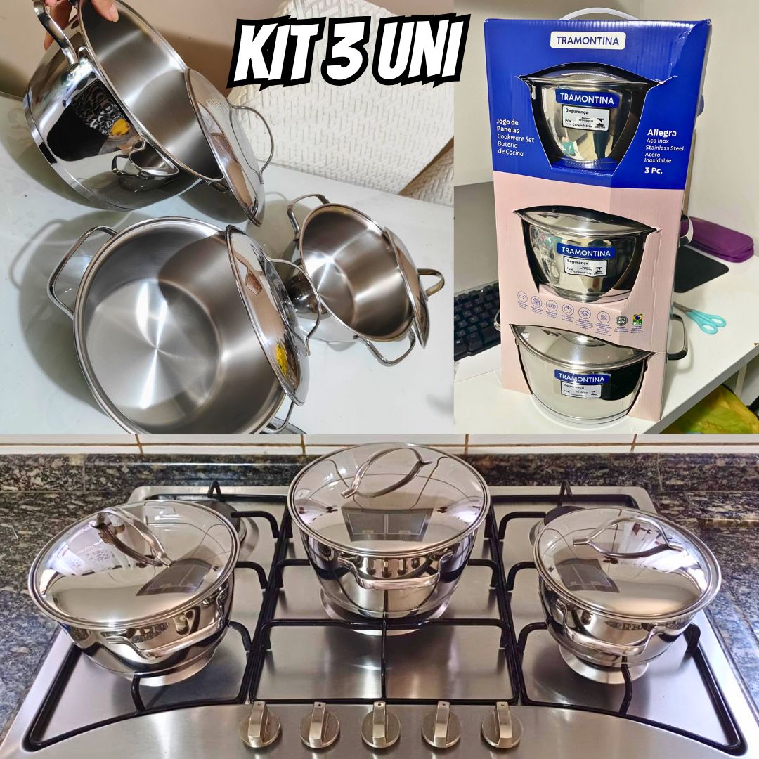 Jogo de Panelas com Fundo Triplo 3 Peça, Tramontina, 65660220, Inox na Amazon