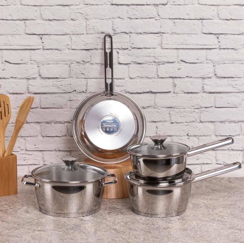 Jogo de Panelas com Fundo Triplo 4 Peça Tramontina Inox na Amazon