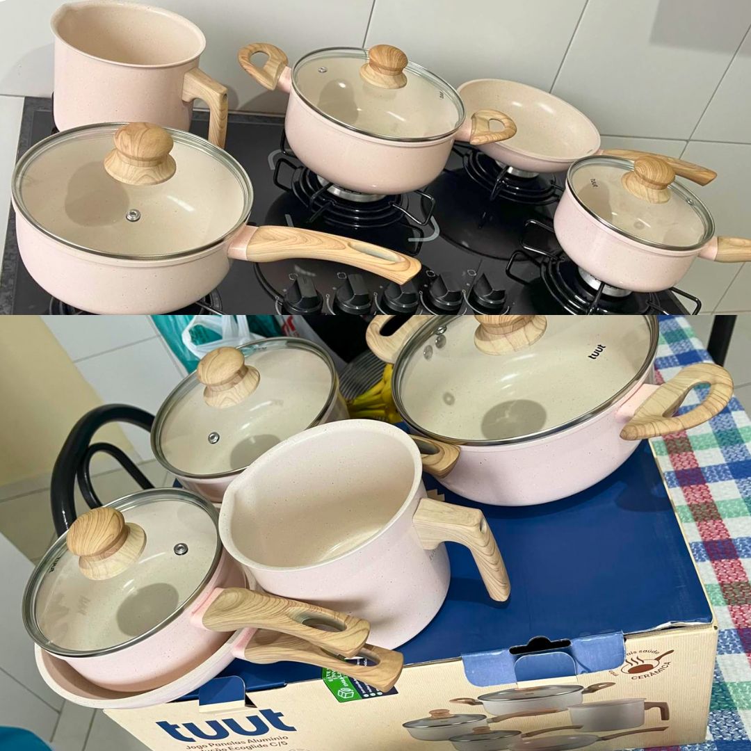 Jogo de Panelas de Alumínio Revestimento Cerâmico com Antiaderente Ecoglide Tuut Vanilla 5 peças na Amazon