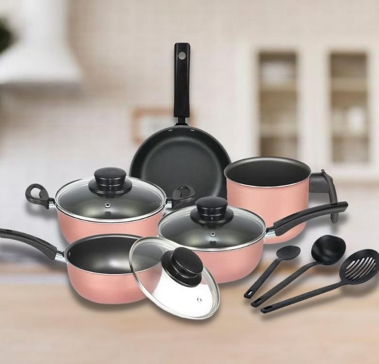 Jogo de Panelas Elegan com Tampa Vidro 8 Peças- Rosa na Amazon