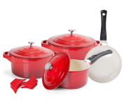 Jogo de Panelas LE COOK Premier Cerâmica Antiaderente Vermelha 4 Peças Alças de Silicone e Cabos Removíveis na Amazon