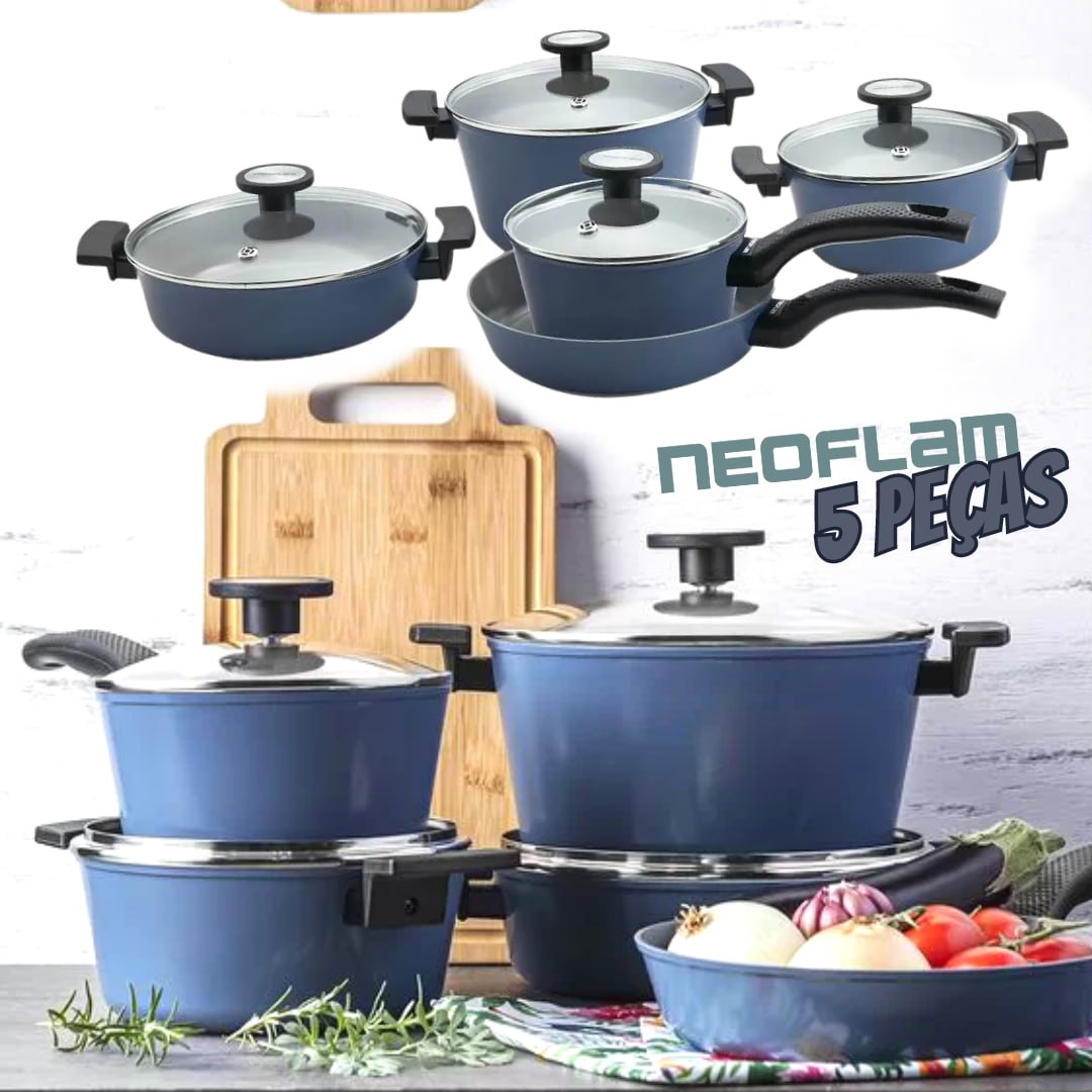 Jogo de Panelas Neoflam Revestimento Cerâmico – de Alumínio Azul 5 Peças Reverse na Magazine Luiza