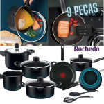 Jogo de Panelas Rochedo Antiaderente de Alumínio – Preto 9 Peças Smart na Magazine Luiza