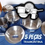 Jogo de Panelas Tramontina Allegra em Aço Inox com Fundo Triplo 5 Peças na Amazon