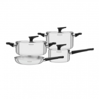 Jogo De Panelas Tramontina Grano Baquelite Em Aço Inox Com Corpo Triplo E Cabos E Alças De Baquelite Preto 4 Peças na Amazon