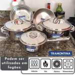Jogo de Panelas Tramontina Solar em Aço Inox com Fundo Triplo e Tampas de Inox 5 Peças na Amazon